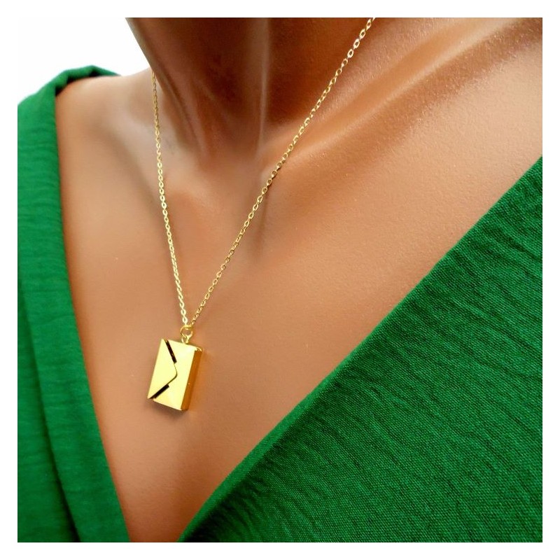 Collier acier inoxydable plaqué or - Message Secret