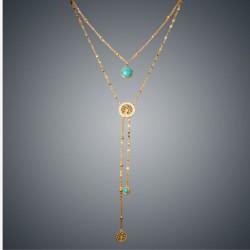 Collier acier inoxydable plaqué or - Arbre de vie et Turquoise