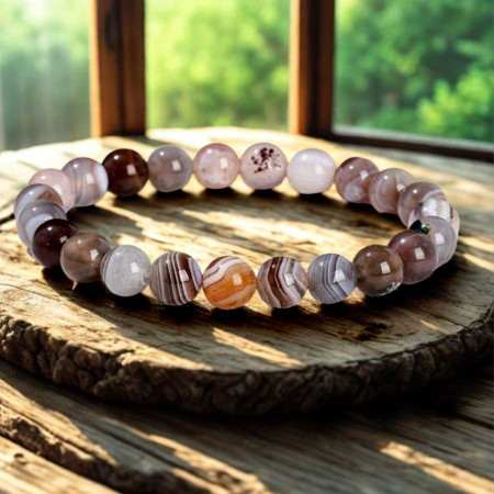 Bracelet unisexe en pierre naturelle  Agate grise