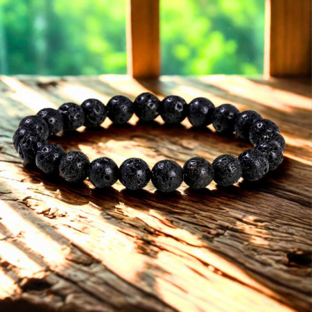 Bracelet unisexe en pierre naturelle  Obsidienne noire