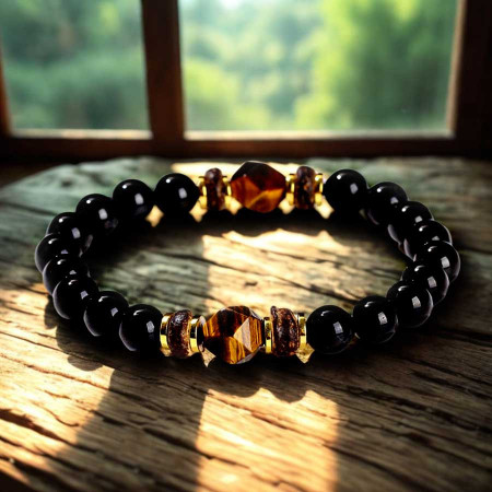 Bracelet en pierre naturelle  œil de tigre onyx noir