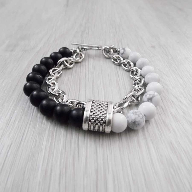 Bracelet unisexe acier et perle Bracelet unisexe acier et perle
