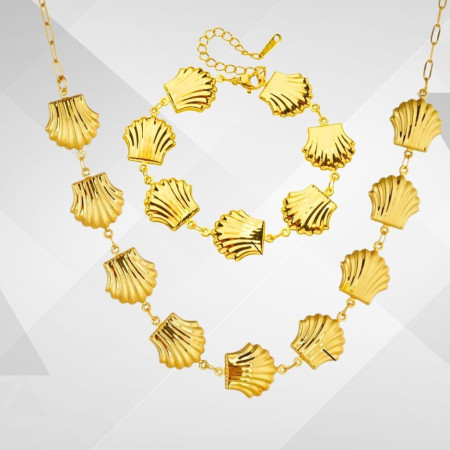 Ensemble collier -bracelet coquillage acier inoxydable