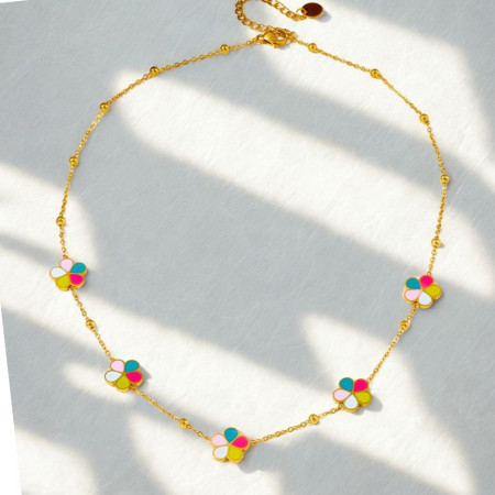 Collier fleur multicolore acier inoxydable