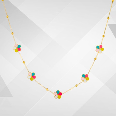 Collier fleur multicolore acier inoxydable