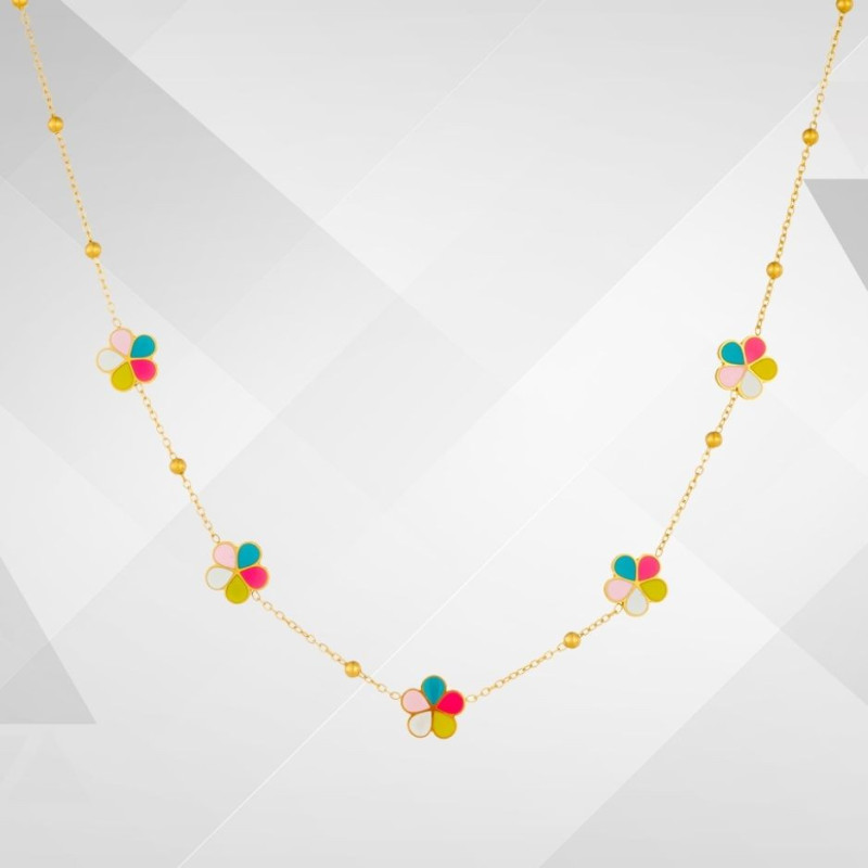 Collier fleur multicolore acier inoxydable Collier fleur multicolore acier inoxydable