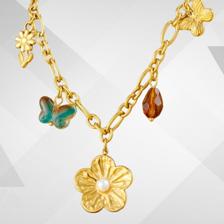 Collier fleur papillon acier inoxydable