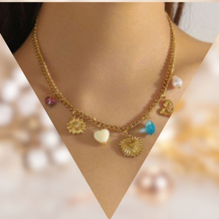 Collier cœur soleil acier inoxydable