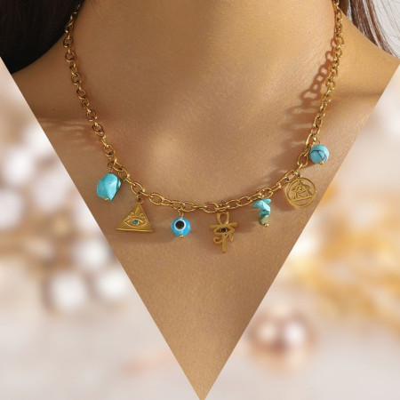 Collier Ankh œil d'Horus acier inoxydable