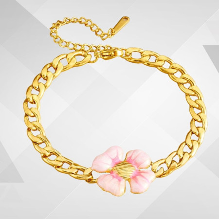 Bracelet fleur rose acier inoxydable
