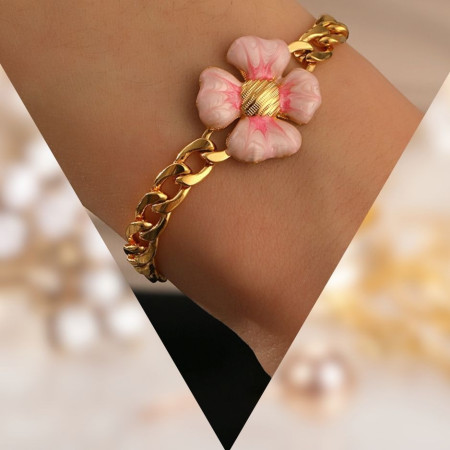 Bracelet fleur rose acier inoxydable