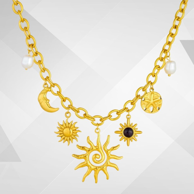 Collier soleil acier inoxydable