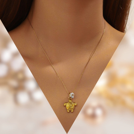 Collier tortue perle acier inoxydable