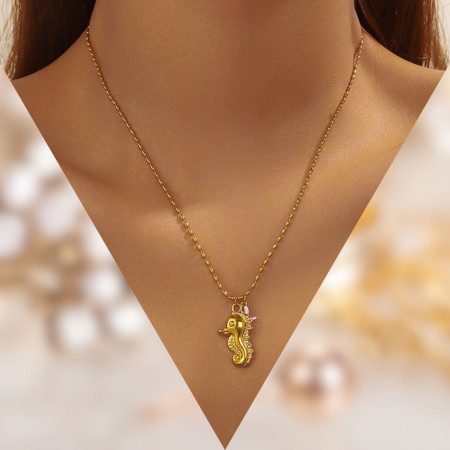 Collier Hippocampe perle acier inoxydable