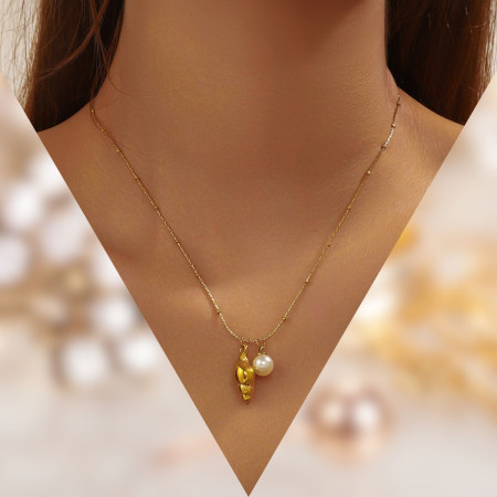 Collier coquillage perle acier inoxydable